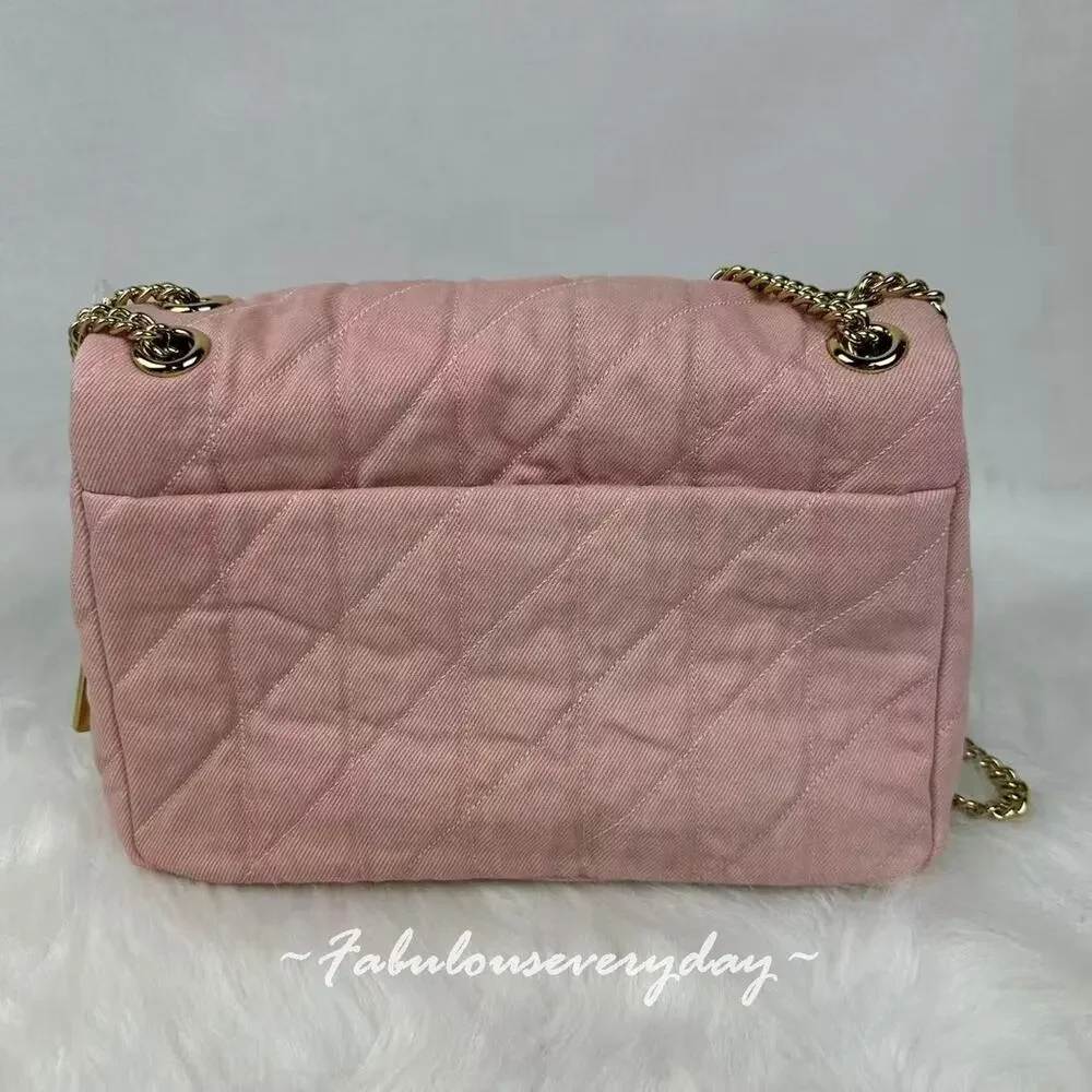 Coach Elodie Crossbody Bag In Loved Denim With Quilting CER78 Gold/Light Pink